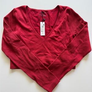 NWT GARAGE Seamless Plunge V Neck Long Sleeve Seamless Cropped Shirt Size Large